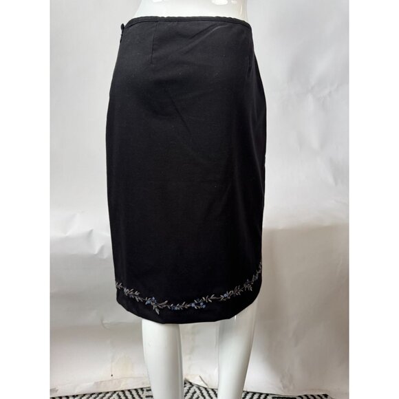 Gap Womens Black Embroidered Hem Midi Skirt Size 6 Polyester Rayon Spandex - Picture 10 of 16